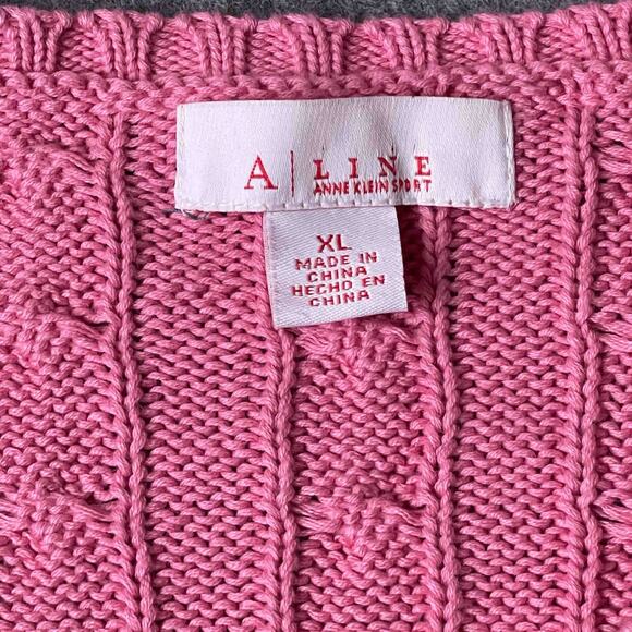 A | Line Anne Klein Sport Cable Knit Sweater XL Pink Crew Neck Pullover Preppy - Picture 3 of 5